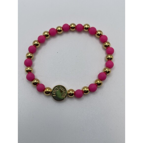 Rustic Cuff 2 Piece Set Pink Rubber Stretch Gold Inspirational Cuff Bracelet New - Picture 6 of 12